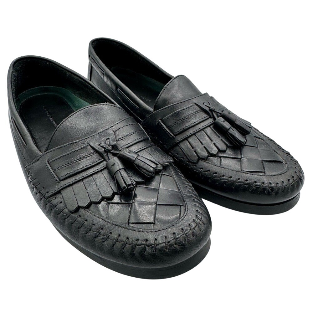 Giorgio Brutini Aruba Black Leather Tassel Loafers Men's 11M Woven Vamp Kiltie